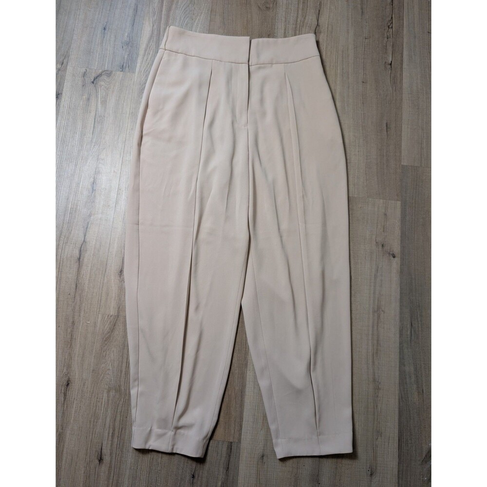 NWT Express Size 12 High Rise Barrel Leg Ankle Pant Beige Pleated Stretch 69$ - Picture 2 of 8